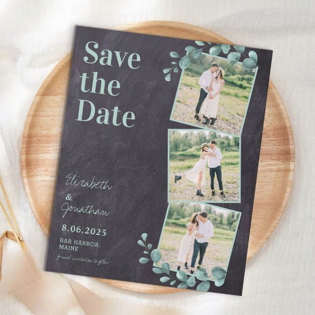 Budget Rustic Greenery Photo Collage Save The Date (Creator Uploaded)