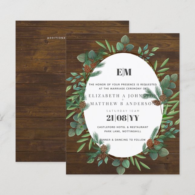 Budget  Rustic Greenery Woodland Wedding Invite (Front/Back)