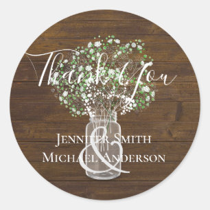 Budget Rustic Gypsophila Mason Jar Wedding Classic Round Sticker