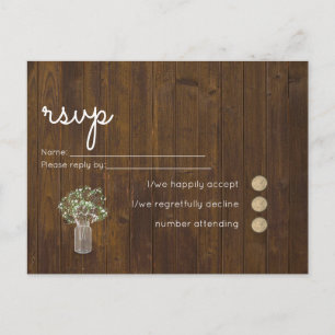 Budget Rustic Gypsophila Mason Jar Wedding RSVP Invitation Postcard
