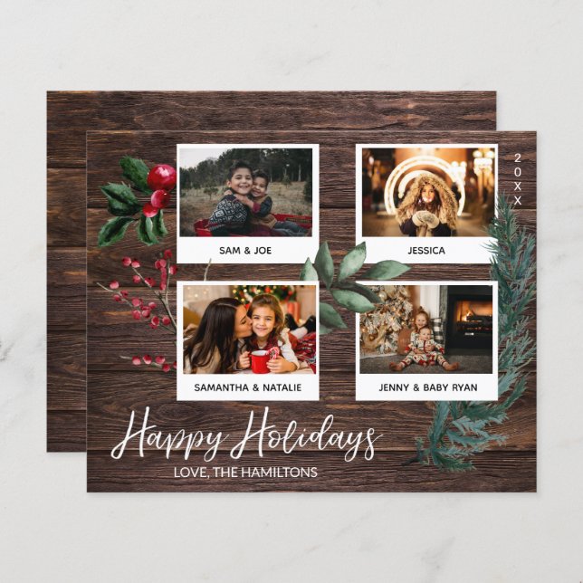 Budget Rustic Happy Holidays Instant Multi Photo (Front/Back)