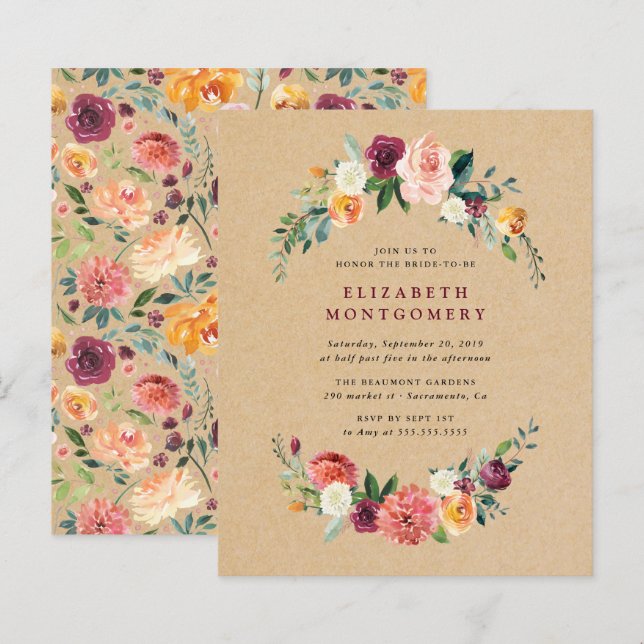 Budget Rustic Kraft Floral Wreath Bridal Shower (Front/Back)