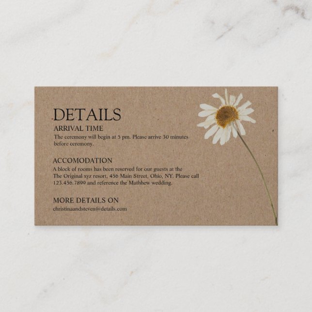 Budget Rustic Kraft Sunflower Wedding Details Enclosure Card (Front)