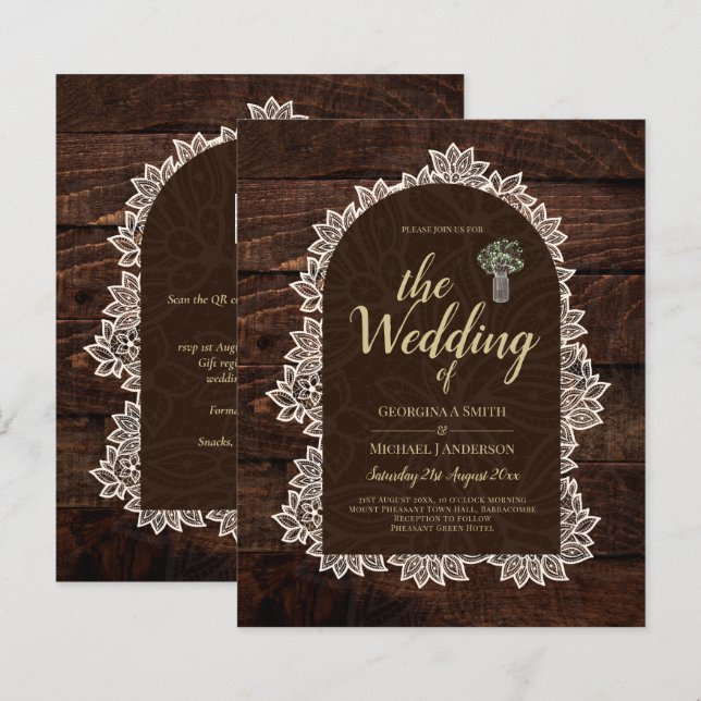 Budget Rustic Lace MasonJar Gypsophila Wedding INV (Front/Back)