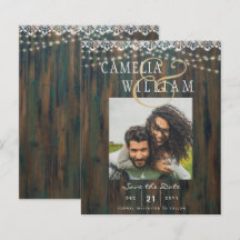 BUDGET RUSTIC LIGHTS LACE PHOTO Wedding Save Date