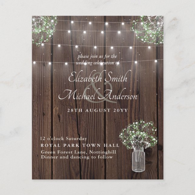 Budget Rustic Lights Mason Jars Gypsophila Wedding (Front)