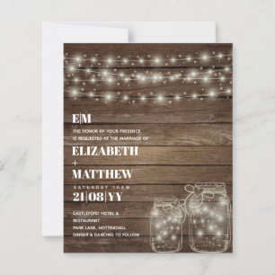Budget Rustic Lights Mason Jars Wedding Invites
