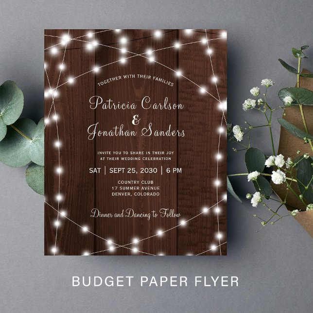 Budget rustic lights wood wedding invitation flyer (Creator Uploaded)