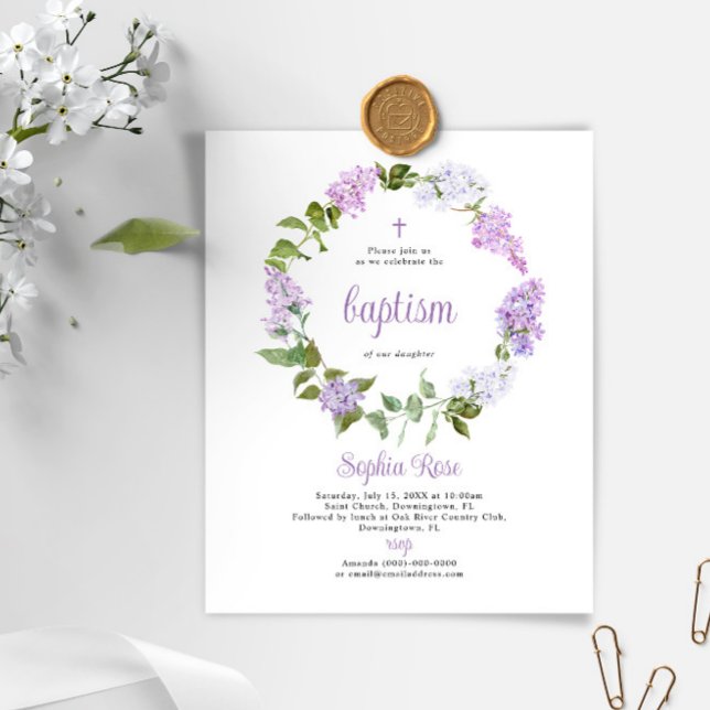 Budget Rustic Lilac Flowers Baptism Invitation (Creator Uploaded)