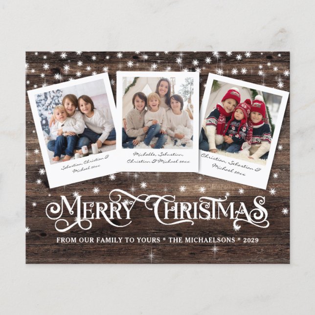 Budget Rustic Merry Christmas Photo Holiday Card (Front)