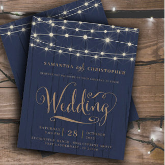 Budget Rustic Navy String Lights RSVP Wedding