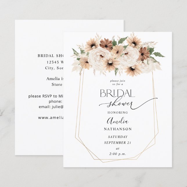 Budget Rustic Neutral Boho Floral Bridal Shower (Front/Back)