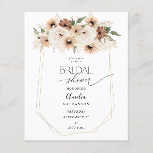 Budget Rustic Neutral Boho Floral Bridal Shower Flyer