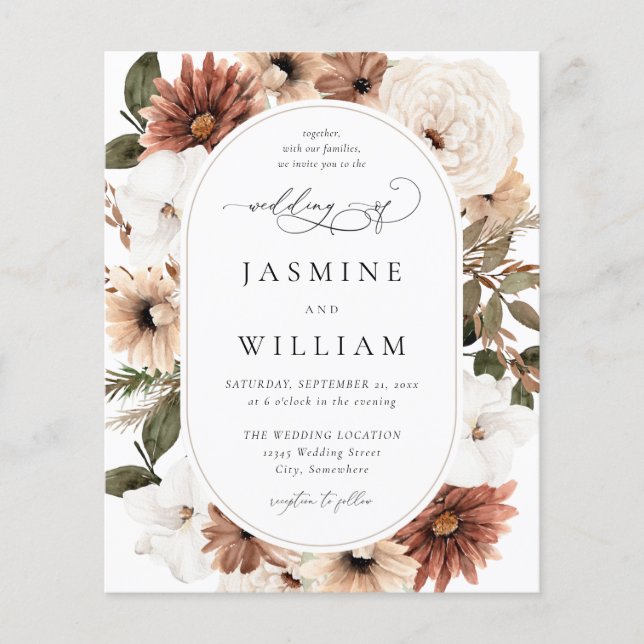 Budget Rustic Neutral Boho Floral Wedding S2 Flyer (Front)