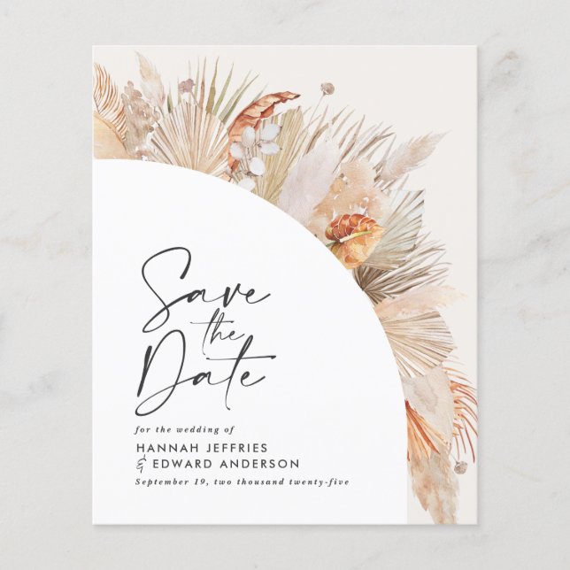 budget rustic pampas grass wedding save the date flyer (Front)