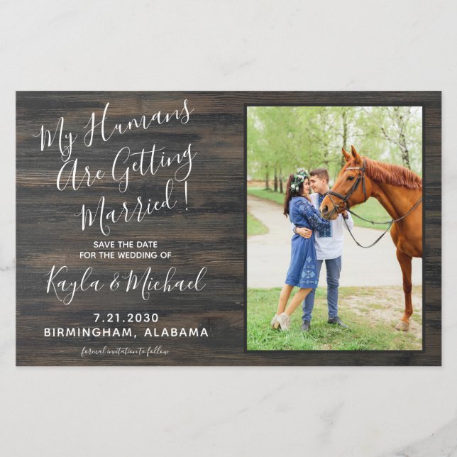 Budget Rustic Pet Wedding Horse Save The Date  (Front)