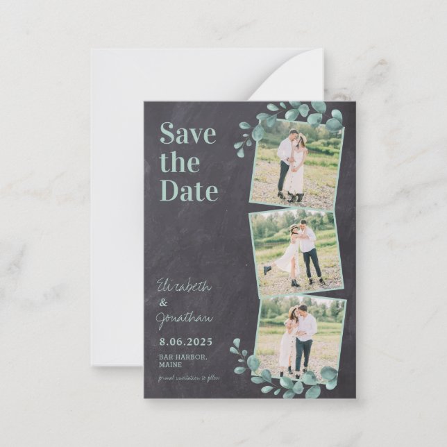 Budget Rustic Photo Collage Greenery Save The Date Card (Front)