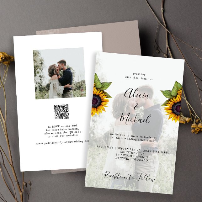 Budget rustic photo QR RSVP wedding invitation (Creator Uploaded)
