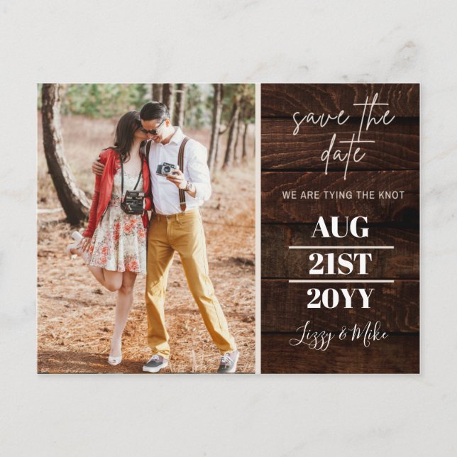 BUDGET Rustic PHOTO Wedding Save the Date Postcard (Front)