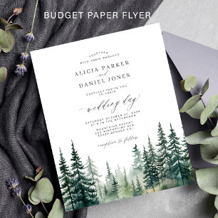 Budget rustic pine trees forest wedding invitation flyer