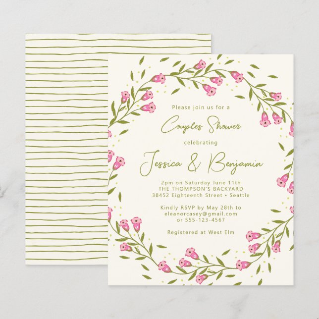 Budget Rustic Pink Garden Flowers Couples Shower   (Front/Back)