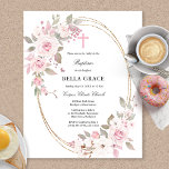 Budget Rustic Pink Rose Floral Baptism Invitation<br><div class="desc">Elegant and feminine Baptism invitation features beautiful pink roses decorating an oval gold frame. All of the text is editable so you can also use it for any type of religious ceremony, Baptism, Christening, Dedication or Confirmation. This item is part of the Pink Rose Baptism collection. It contains the items...</div>