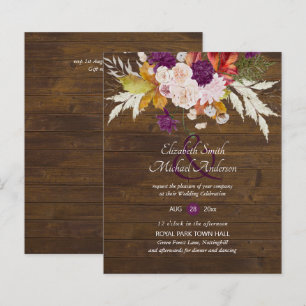 Budget Rustic Plum Blooms Ginger Wedding Invites