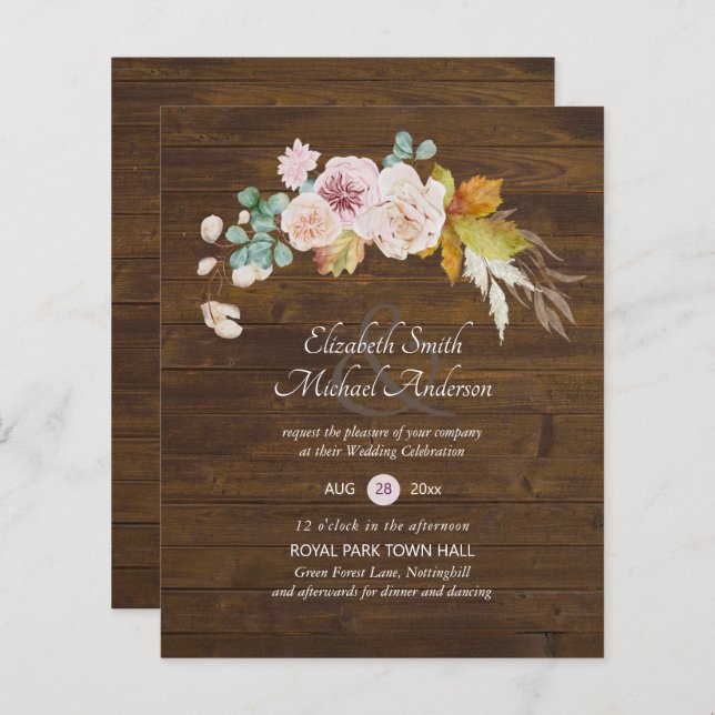 Budget Rustic Plum Blooms Ginger Wedding Invites (Front/Back)