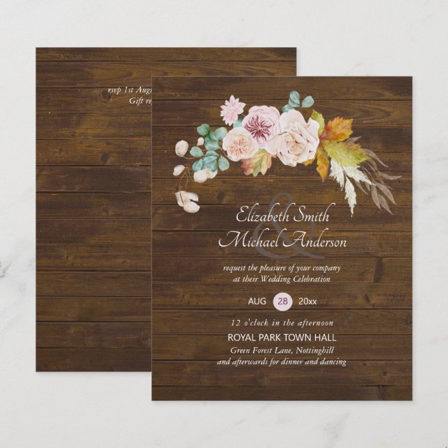 Budget Rustic Plum Blooms Ginger Wedding Invites (Front/Back)