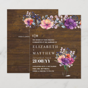 BUDGET Rustic Purple Coral Peach Wedding Invite