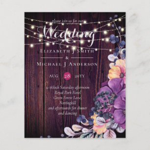 BUDGET Rustic Purple Flowers Orange Wedding Invite