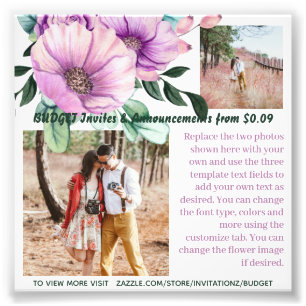 BUDGET Rustic Purple Flowers Photo Text Template