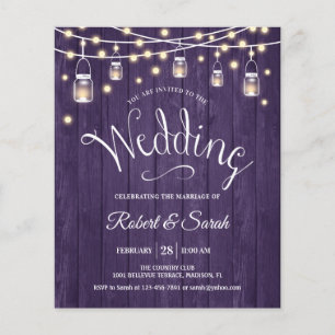 Budget Rustic Purple Wood Wedding Invitation Flyer