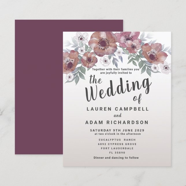 Budget Rustic Red Orange Wedding Invitation (Front/Back)