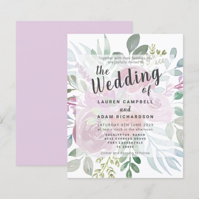 Budget Rustic Rose Dusty Pink Wedding Invitation (Front/Back)