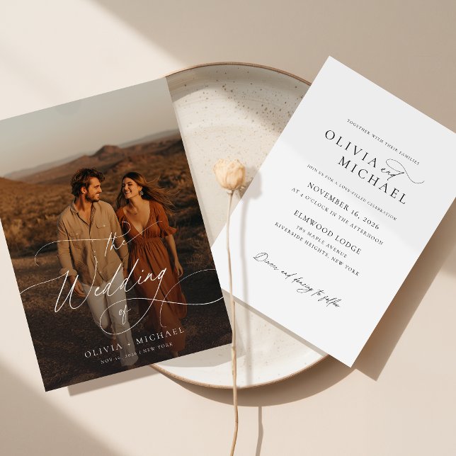 Budget Rustic Script Boho Photo Wedding Invites (Creator Uploaded)