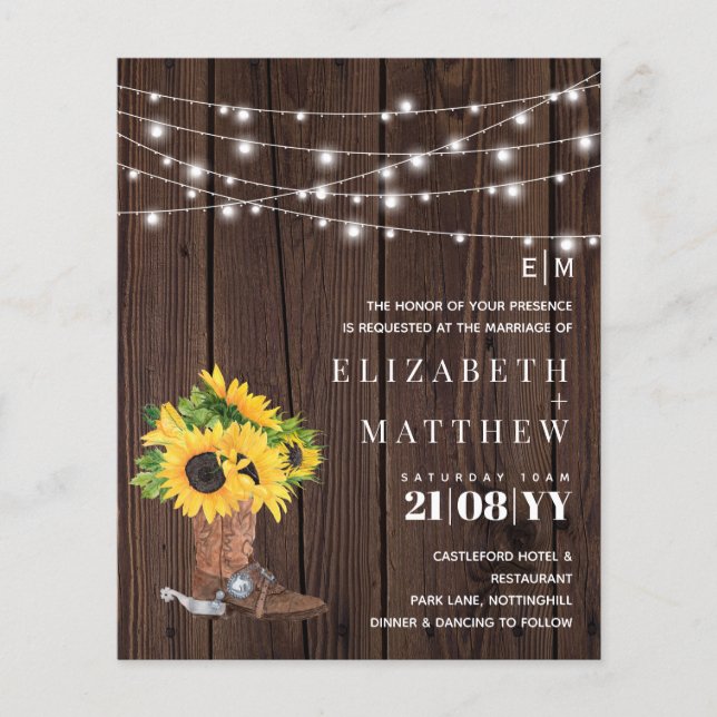 Budget Rustic Southern Girl Sunflowers Wedding Inv (Front)