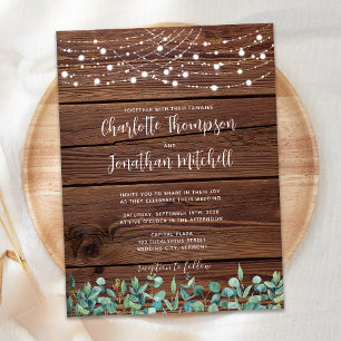 Budget Rustic String Lights Eucalyptus Wedding Inv