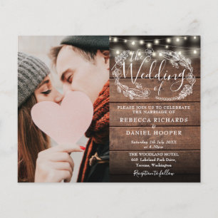 Budget Rustic String Lights Photo Wedding Invite