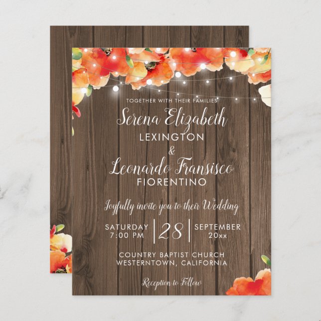 BUDGET Rustic String Lights Poppy Summer Wedding (Front/Back)
