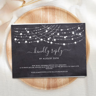 Budget Rustic String Lights QR Code Wedding RSVP Card