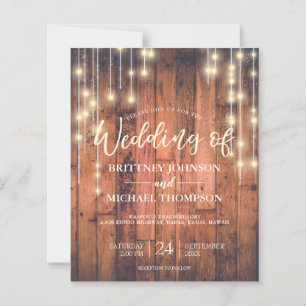 Budget Rustic String Lights Woo Wedding Invitation