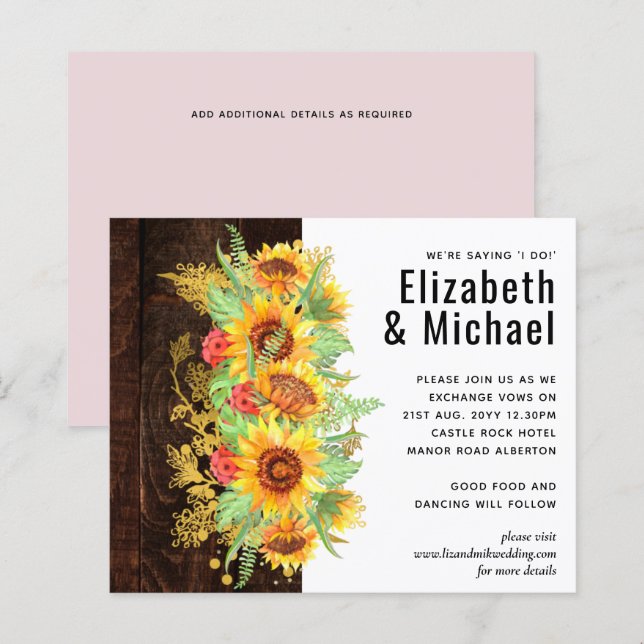 Budget Rustic Summer Sunflowers Floral Wedding  (Front/Back)