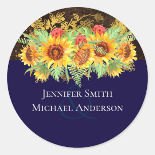 Budget Rustic Summer Sunflowers Floral Wedding Classic Round Sticker