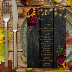 Budget rustic sunflower and roses wedding menu