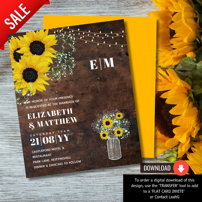 BUDGET Rustic Sunflower BabysBreath Wedding Invite (Creator Uploaded)