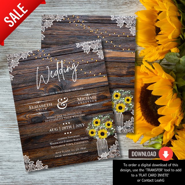 BUDGET Rustic Sunflower BabysBreath Wedding Invite (Creator Uploaded)