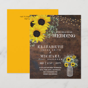 BUDGET Rustic Sunflower BabysBreath Wedding Invite