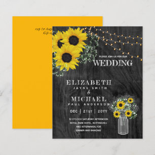 BUDGET Rustic Sunflower BabysBreath Wedding Invite
