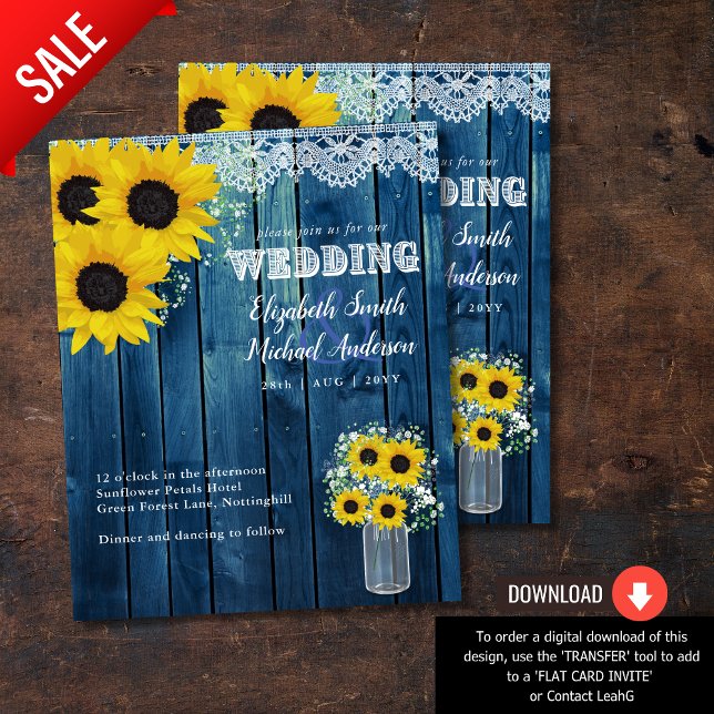 BUDGET Rustic Sunflower Blue Yellow Wedding Invite (Creator Uploaded)